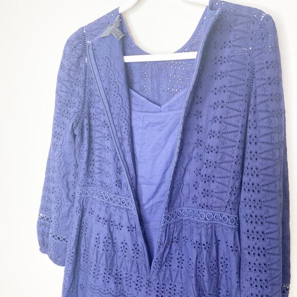 J crew Eyelet Flutter Hem Dress Navy Size 2 - Picture 7 of 11